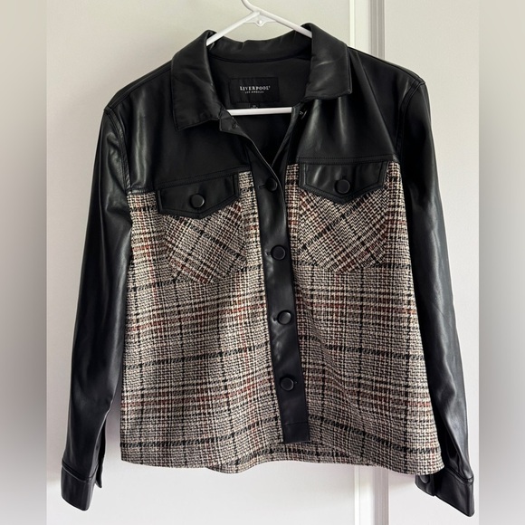 Liverpool Los Angeles Women's Faux-Leather Mixed-Media Shacket - Picture 3 of 10